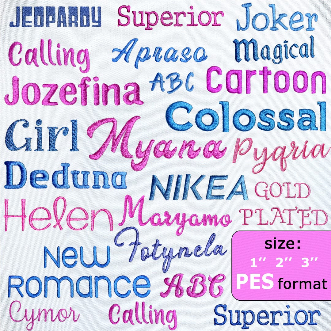 PES Embroidery Fonts, 22 PES Font Bundle, Brother PES Font, Cursive ...