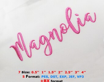 Magnolia Script Embroidery Font SX PES DSt EXP JEf VP3, Schreibschrift Stickschrift, Alphabet Stickerei, pes Schrift, bx Stickschrift, bx Schrift.