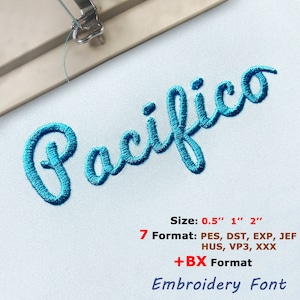 Pacifico Embroidery Font, Cursive Embroidery Font, BX font, Mini Embroidery Font, PES font, Script embroidery Pes Dst Jef VP3 Exp Hus Xxx BX