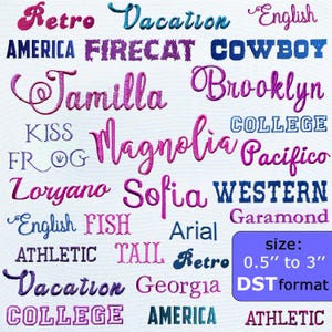DST Embroidery Fonts, 20 DST font bundle, Cursive Script Embroidery Fonts, Digitized Machine fonts For Tajima, Alphabet embroidery