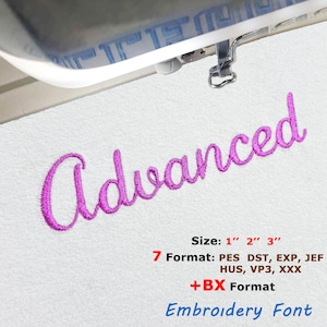 Advanced Script Embroidery Font, Format: BX Pes Dst Hus Jef VP3 Exp Xxx, BX Font, Cursive embroidery, DST font, Brother Pes font, Bx files
