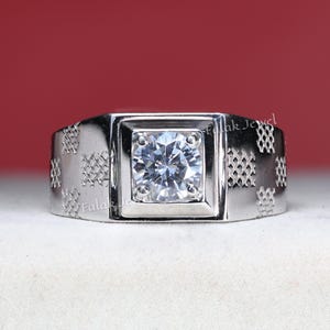 Solitaire Men&#39;s Ring, Men&#39;s Wedding Ring, 925 Sterling Silver, 1.7 Ct Round Diamond Ring, Anniversary Ring, Gift&#39;s For Husband, Gift For Him