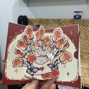 3D Pop Up Love Letter Rose Card - Handmade Romantic Flower Bouquet Card - I Love You Valentine's Day Anniversary Gift - Unique Proposal Card