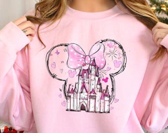 Disney Castle Minnie Women Crew Sweatshirt, Disney Castle  Gift For Her Hoodie, Disney Minnie Castle Crewneck 372532