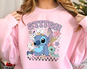 Stitch Floral Sweatshirt, Disney Stitch Sweatshirt, Disney Floral Hoodie, Lilo and Stitch Sweatshirt, Disney Stitch Family Crewneck 373327