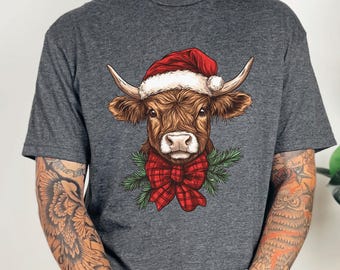 Cow Christmas Shirt Merry Christmas Heifers Tee Highland Cow Farm Christmas Shirt Farmer Cow Animal Lover Shirt Santa Cow Gift Shirt 373740
