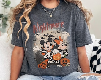 Vintage Mickey Minnie Halloween Shirt, Nightmare On The Main Street Shirt,Retro Halloween Pumpkin Shirt Disney Halloween Matching Tee 373688