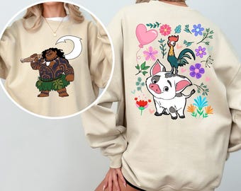 Custom Moana  Hei Hei and Pua Floral Long Sleeve Sweatshirt Custom Disney Moana Trip Sweatshirt, Moana Princess Family Sweatshirt, 372363