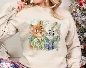 Disney Zootopia Sweatshirt, Judy Hopps Hoodie, Nick Wilde Sweatshirt,Retro Zootropolis Disney Hoodie, Zootopia Fox And Bunny Crewneck 374498