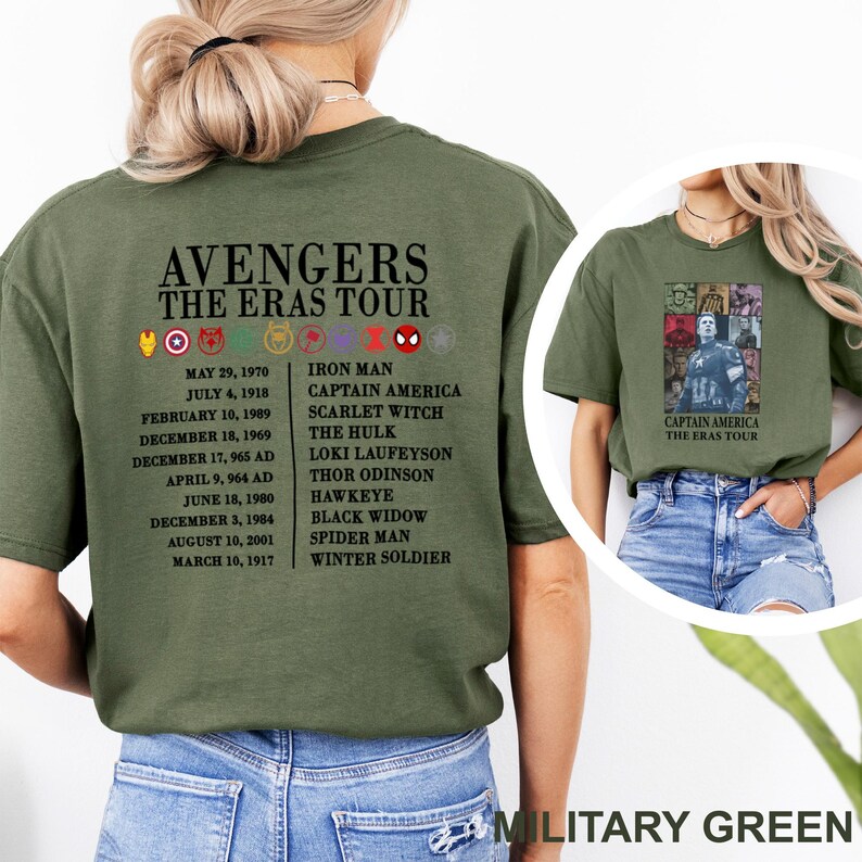 Avengers The Eras Tour Shirt Marvel Super Heroes Two Sided Shirt Captain America Ironman Tee, The Hulk Shirt, Spider-Man Eras Shirt 372477 image 10
