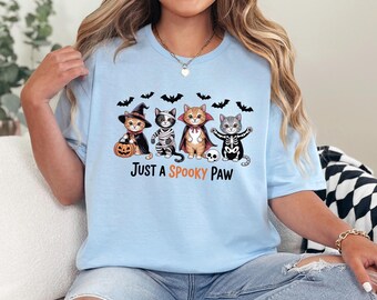 Cute Just A Spooky Paw Halloween Shirt Halloween Spooky Cats Shirt, Cute Girly Halloween Gift, Trendy Cat Lovers Shirt Scary Cat Shirt 3661
