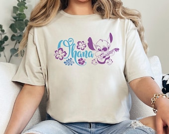 Disney Lilo & Stitch Ohana Summer Time T-Shirt Cute Stitch Portrait Tee Disney Summer Girls Shirt Stitch Lilo Shirt Tee 373901