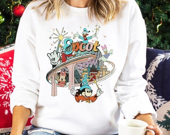 Vintage Disney Epcot Park Sweatshirt, Disney Vacation Sweatshirt, Disney Friends Hoodie Disney Epcot Trip Crewneck, 370988