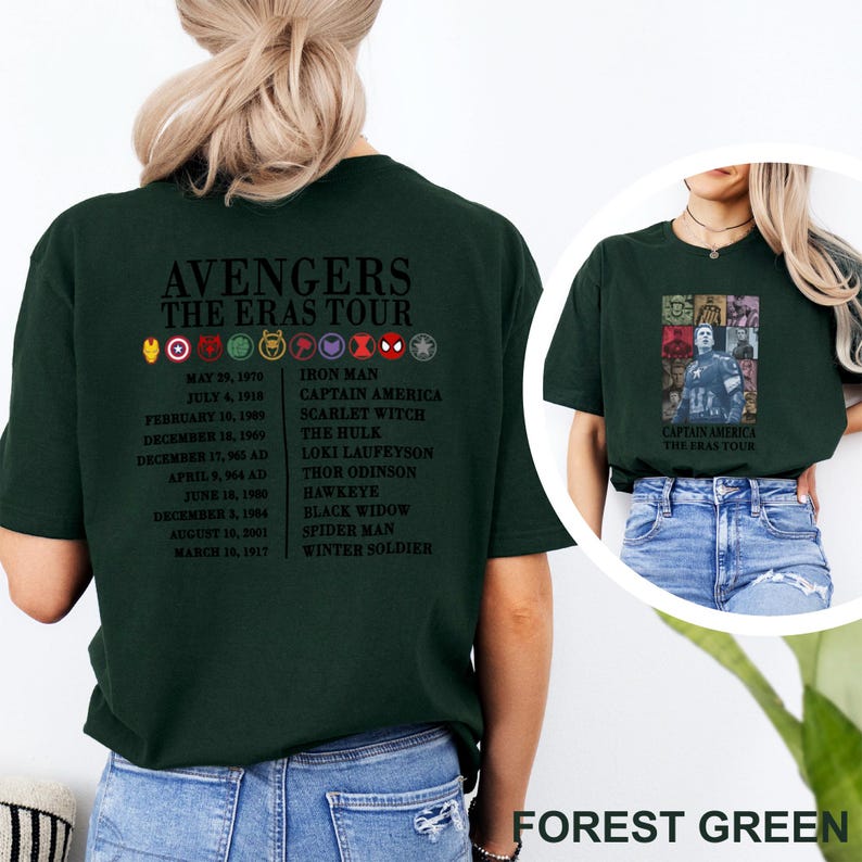 Avengers The Eras Tour Shirt Marvel Super Heroes Two Sided Shirt Captain America Ironman Tee, The Hulk Shirt, Spider-Man Eras Shirt 372477 image 12