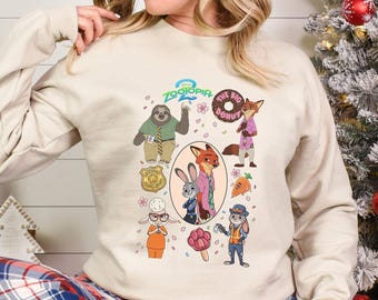 Floral Disney Zootopia 2 Sweatshirt, Walt Disney World Sweatshirt, Zootopia Characters Hoodie, Disneyland Zootopia Crewneck 374538