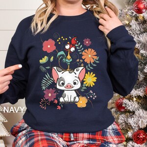 Floral Moana Sweatshirt Disney Moana Sweatshirt Moana Pua Hei Hei Hoodie, Moana 2 Sweatshirt, Disneyworld Autumn Cozy Crewneck 372365 image 6
