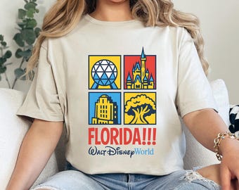Vintage Walt Disney World Florida Shirt Four Disney Parks Florida Shirt, Epcot Castle Tower Tree Icons Shirt, Disney Trip Crew Shirt 373866