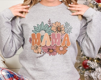 Floral Mama Sweatshirt Mother's Day Sweatshirt Flowers Mama Hoodie First Mother's Day Crewneck Mothers Day Gift  New Cute Mama Hoodie 372559