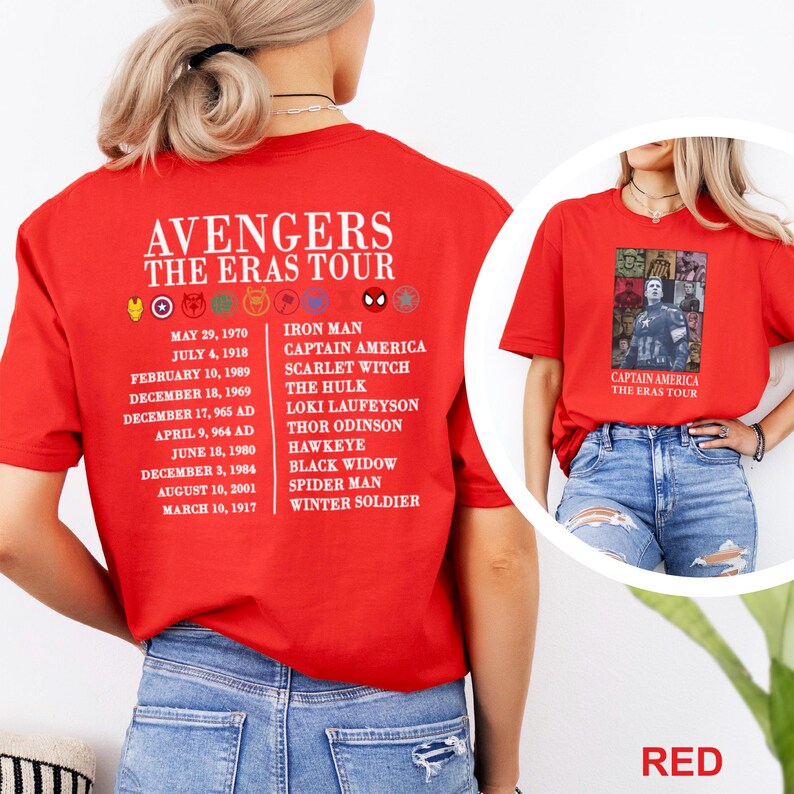 Avengers The Eras Tour Shirt Marvel Super Heroes Two Sided Shirt Captain America Ironman Tee, The Hulk Shirt, Spider-Man Eras Shirt 372477 image 14