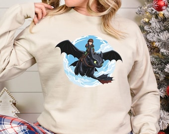 How To Train Your Dragon Sweatshirt, Toothless Flying Sweatshirt Hiccup Horrendous HoodieToothless And Hiccup Flying Dragon Crewneck 373458