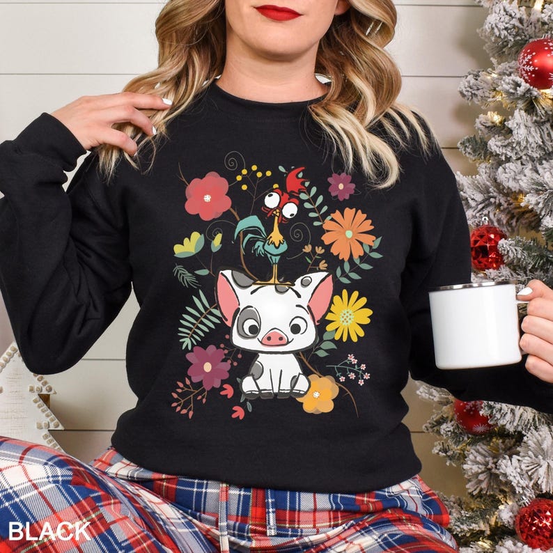 Floral Moana Sweatshirt Disney Moana Sweatshirt Moana Pua Hei Hei Hoodie, Moana 2 Sweatshirt, Disneyworld Autumn Cozy Crewneck 372365 image 4