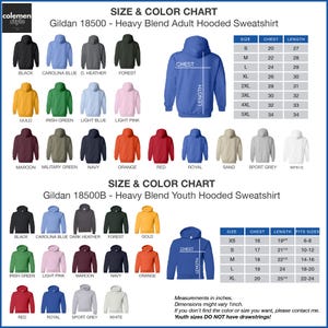 the size and color chart for a men's hoodie