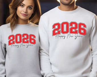 Sudadera retro de Feliz Año Nuevo 2026, sudadera con capucha para fiesta de Año Nuevo, sudadera con capucha de la víspera de 2026, regalo de Año Nuevo, cuello redondo 374065