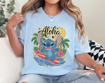 Lilo and Stitch Aloha Summer Time Shirt Aloha Summer Girls Trip Shirt Cute Stitch Portrait Tee Disney Stitch Cruise  Family Shirt 373307