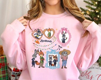 Coquette Mirror Zootopia Sweatshirt, Judy Hopps Nick Wilde Sweatshirt, Welcome To Zootopia Disney Hoodie, Locket Zootopia Crewneck 374536