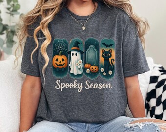 Spooky Season Cat Shirt Vintage Halloween Ghost Shirt Fall Pumpkin Shirt Halloween Spooky Season Shirt Fall Season Shirt Ghost Season 373696