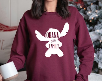 Disney Stitch & Ohana  Family Sweatshirt, Disney Stitch Matching Hoodie Disney Fall Cozy Crewneck Ohana Stitch Sweatshirt 370965