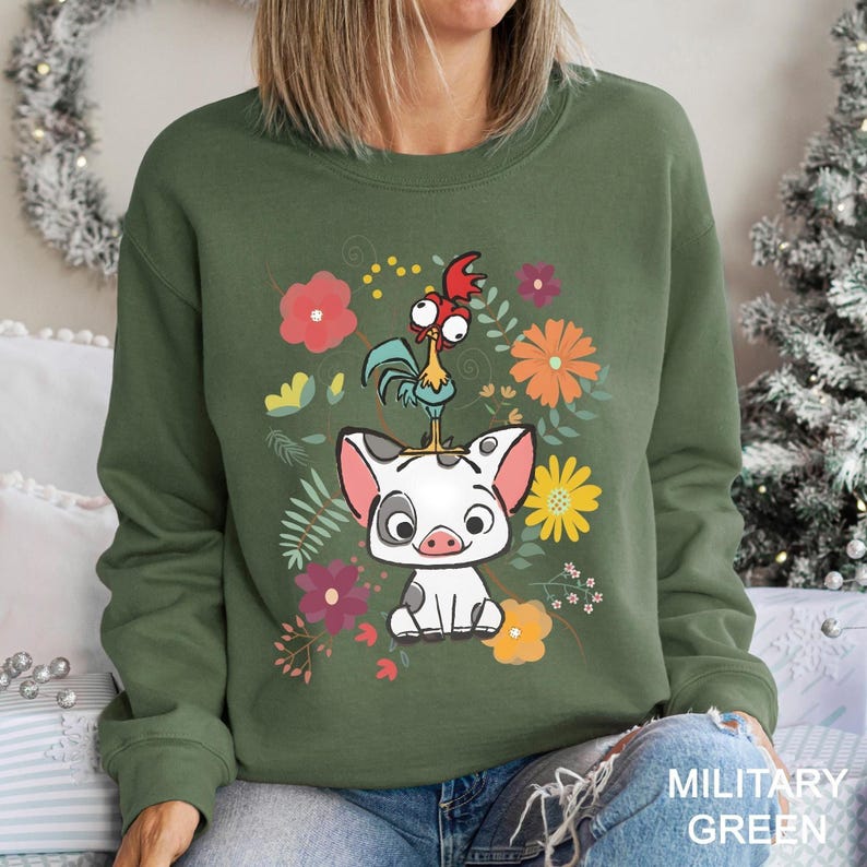 Floral Moana Sweatshirt Disney Moana Sweatshirt Moana Pua Hei Hei Hoodie, Moana 2 Sweatshirt, Disneyworld Autumn Cozy Crewneck 372365 image 2