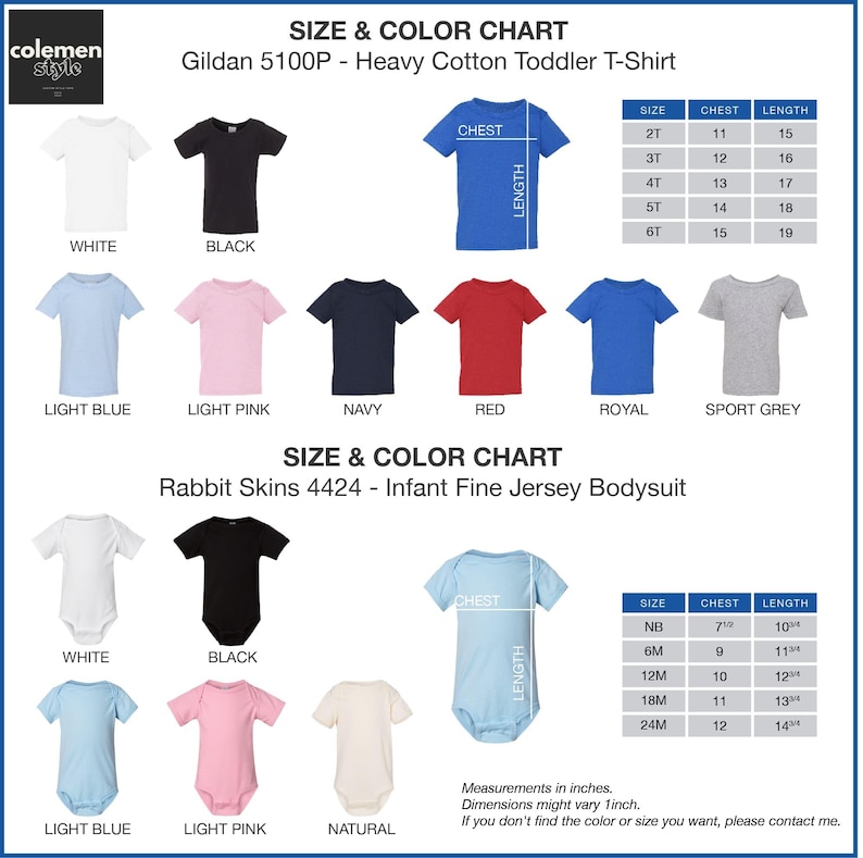 the sizes and colors of a t - shirt