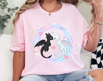 Toothless & Light Fury T-Shirt, Toothless Dragon Couple T-Shirt How To Train Your Dragon T-Shirt, Universal Dragon Matching Shirt 374482