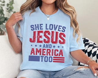 Camiseta retro "Ella ama a Jesús y a Estados Unidos" para el 4 de julio, 375880