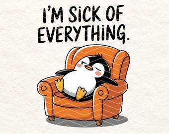 Funny Penguin PNG | Lazy Penguin Clipart | Sarcastic Sublimation Design | Cute Animal Digital Download | 300 DPI Transparent Background