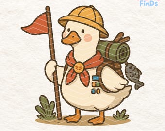 Cute Explorer Goose PNG, Camping Duck Clipart 300 DPI, Scout Animal Digital Download, Transparent Background Wilderness Adventure