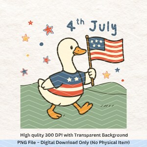 4th of July Boy Goose PNG, Patriotic Duck Holding Flag, Cute USA Animal Clipart, Independence Day Shirt Design, Digital Download, 300 DPI