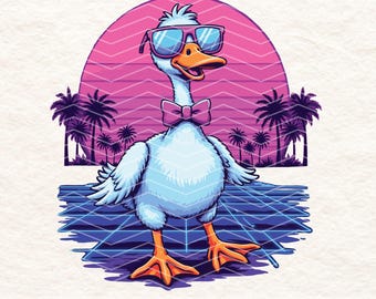 Retro Goose PNG, Vaporwave Aesthetic Digital Download, Funny Goose Clipart, 80s Synthwave Art, Hipster Animal Sublimation, Neon Goose Print
