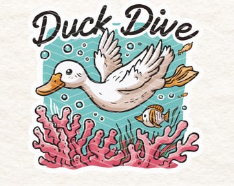 Duck Dive PNG | Cute Underwater Duck Clipart | Funny Duck Diving Illustration |  Free Diving | Coral Ocean Animal Art