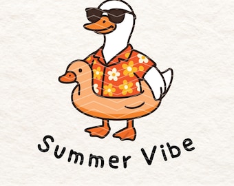 Summer Goose PNG | Funny Beach Duck Float Illustration | Hawaiian Shirt Goose Clipart | 300 DPI Sublimation Design | Cute Animal Shirt Print