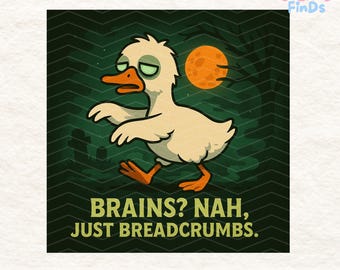 Funny Halloween Goose PNG, Zombie Goose Clipart, Brains Nah Just Breadcrumbs Shirt Design, Cute Undead Goose Halloween Sublimation