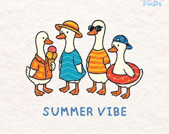 Cute Summer Goose PNG | Funny Duck Clipart Bundle | Vacation Beach Animal Sublimation | Ice Cream Float Digital Download