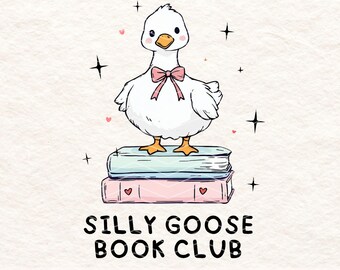 Club de lecture Silly Goose PNG, Clipart d'oie mignon, Sublimation pour amateur de livres, téléchargement numérique | Fond transparent de haute qualité 300 ppp