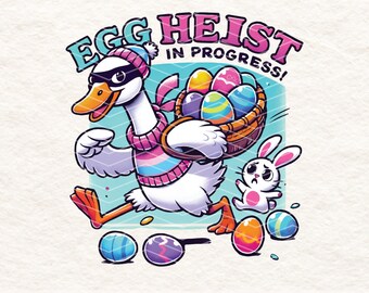 Funny Easter Goose PNG, Egg Heist Digital Download, Cute Duck Stealing Eggs, 300 DPI Transparent Background, Spring Sublimation Design