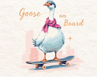 Cool Goose Skateboard PNG, Trendy Goose Digital Download, Funny Aesthetic Goose Art, Hipster Goose, Skater Goose Sublimation, Cute Goose
