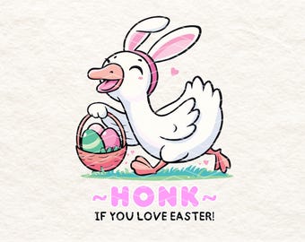 Easter Goose PNG, Cute Goose with Easter Eggs, Bunny Ears, Funny Honk Digital Download,Transparent Background, Spring Sublimation Design