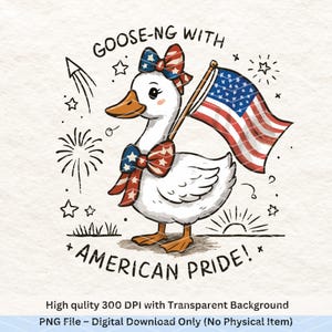 4th of July Goose PNG – Cute American Flag Goose Clipart – Patriotic Animal Sublimation Design – USA Independence Day Digital Download