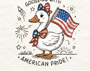 4th of July Goose PNG – Cute American Flag Goose Clipart – Patriotic Animal Sublimation Design – USA Independence Day Digital Download