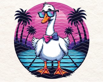 Retro Goose PNG, Vaporwave Aesthetic Digital Download, 80s Neon Goose Art, Cool Goose Clipart, Hipster Animal Sublimation, Funny Goose Print